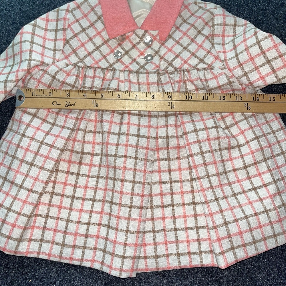 Vintage Pink Brown Check Dress Coat‎ Millicents of San Francisco Girls 18 months - Picture 5 of 6